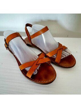 Madewell Cognac Leather Crisscross Sandals Ankle Strap Size 7 Minimalist Summer